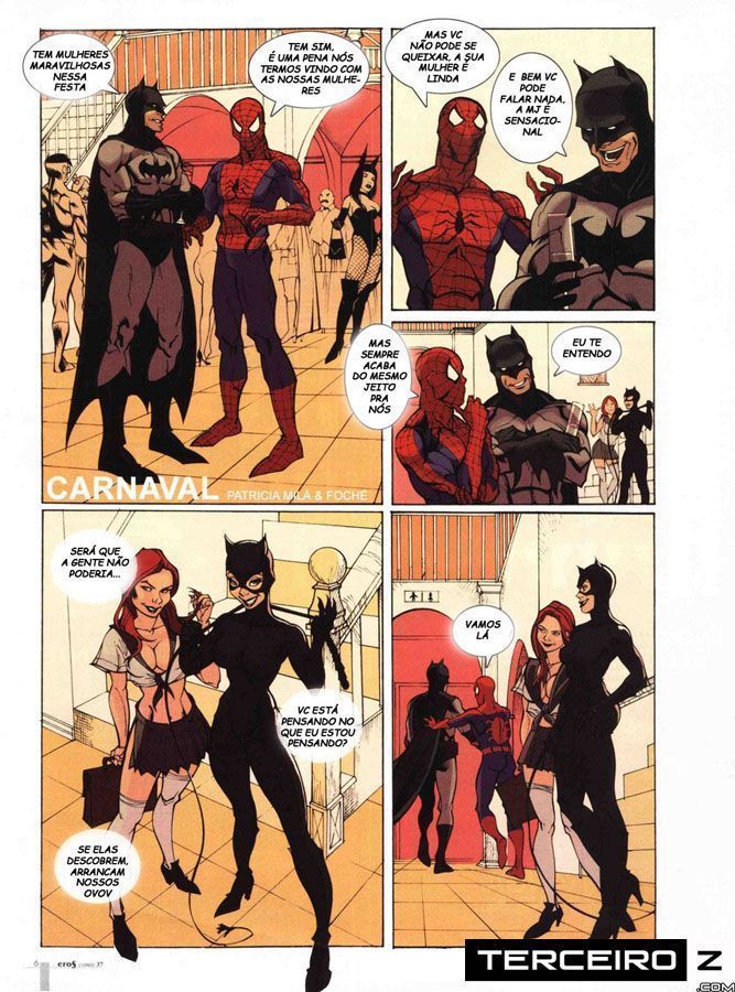 Carnaval - Heróis Pornô: Em seus raros momentos de folga Batman e Homem Aranha resolvem se divertir em um baile de carnaval